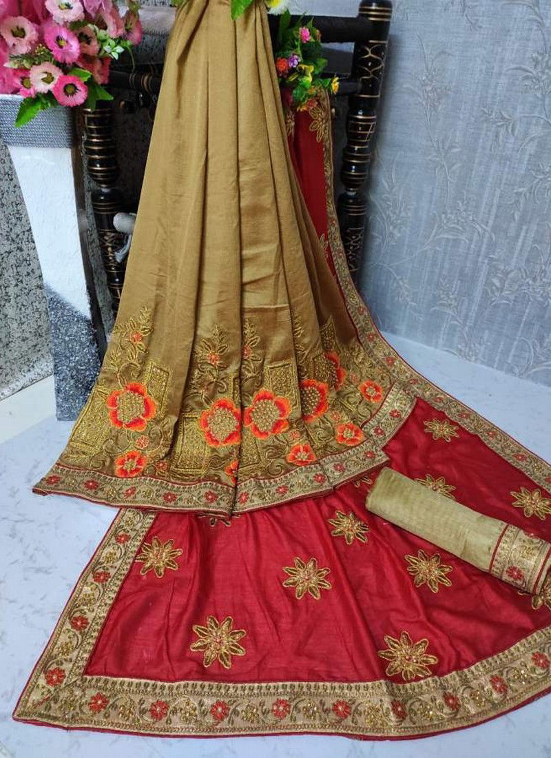 Raja Rani Designer Vichitra Silk Saree with Bangalori Silk Bouse and  Embroidery Lace Border Work Saree Collections